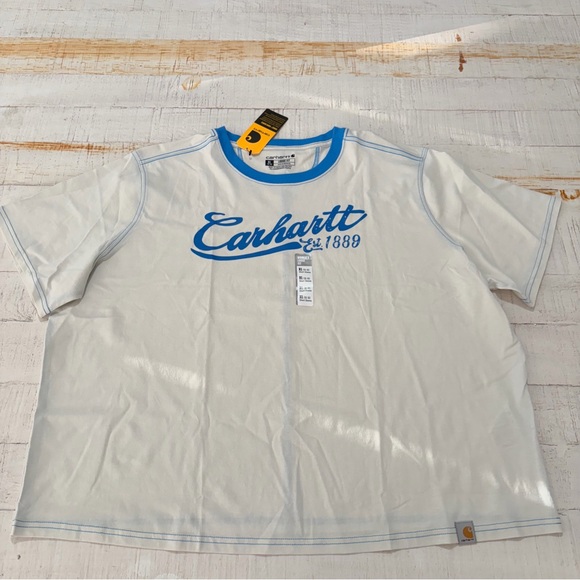 Carhartt Tencel Ringer Short Sleeve Graphic Tee NWT size XL Logo T-Shirt - Picture 3 of 12